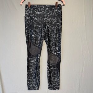 Under Armour Womens Heat Gear Compression Crops Size Medium Black Running Mesh